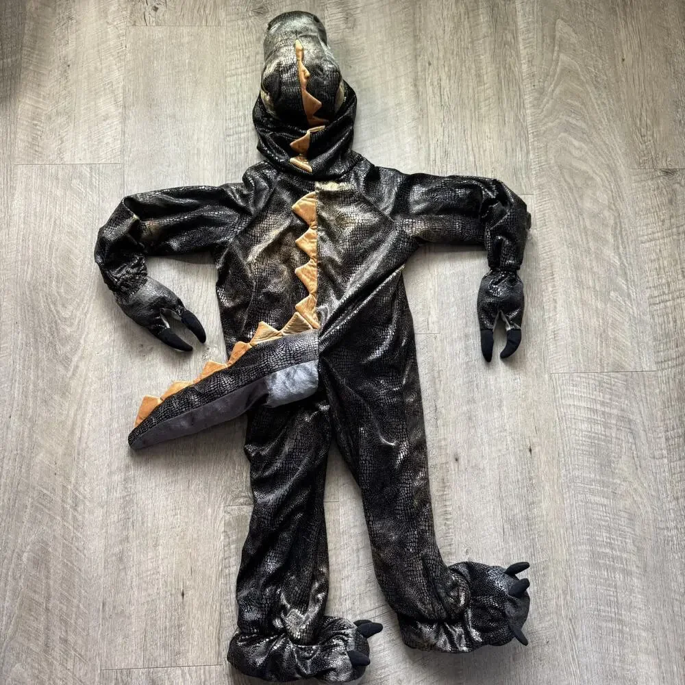 Spooked Plush Black Gold Dinosaur Costume Size 5/6 Dragon Halloween Stuffed Dino